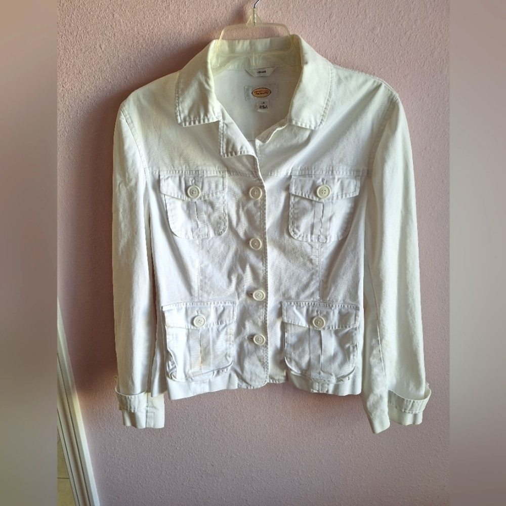 TALBOTS WHITE STRETCH DENIM FIELD JACKET